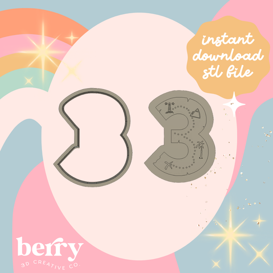 Number 3 with treasure map Cutter and Stamp stl file