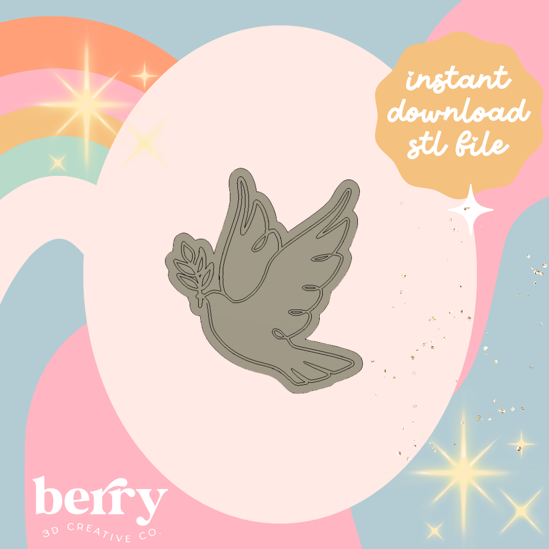 Dove with olive branch Stamp and cutter STL file