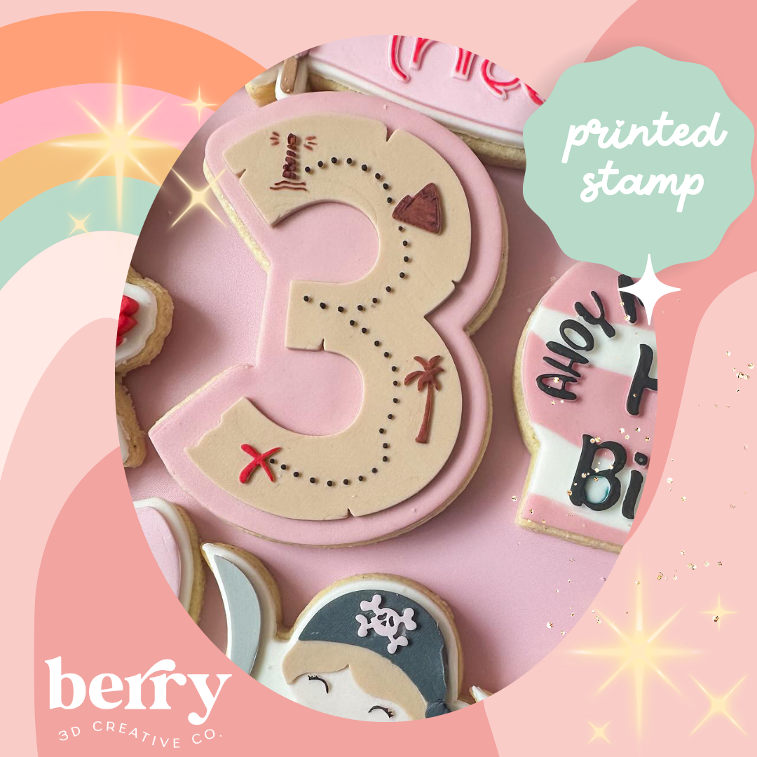 Number 3 created as a treasure map Debosser and matching cutter