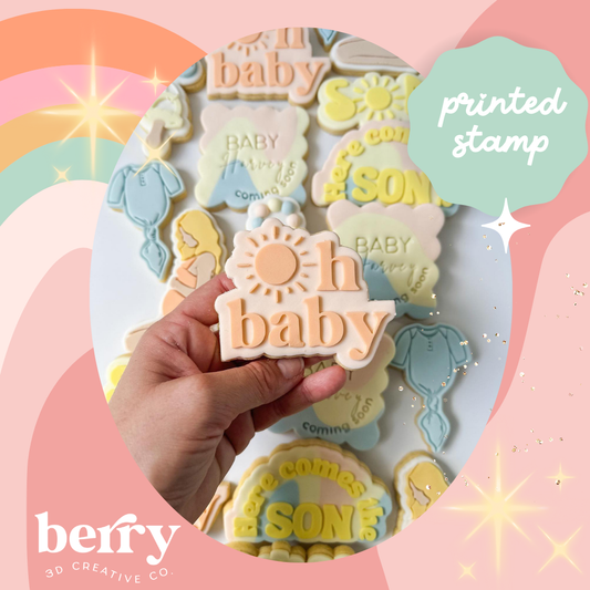 Oh Baby with sun as O debosser and matching cutter