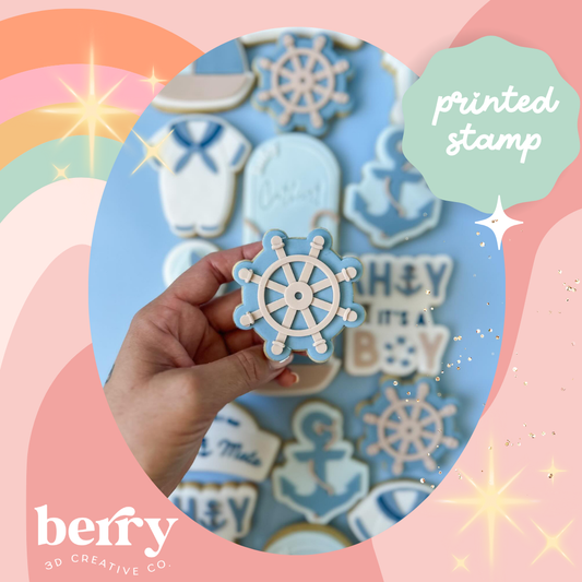 Ship Steering Wheel/ Helm - Ahoy it's a boy Collection Stamp and matching cutter