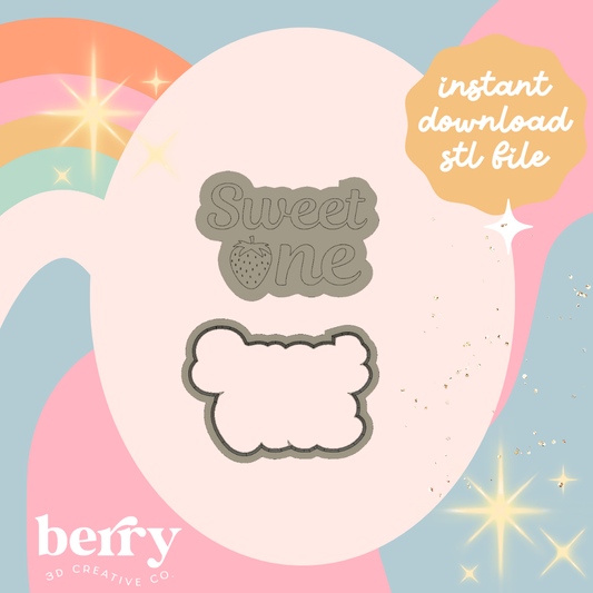 Sweet One (strawberry) Cookie Cutter and Stamp stl file
