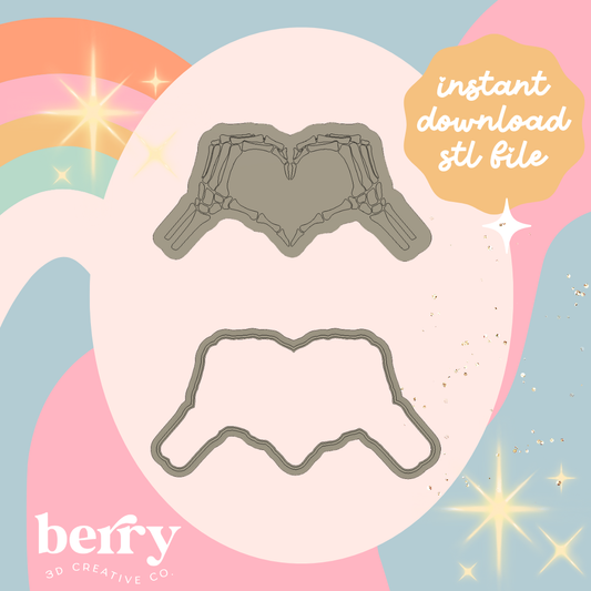 Skeleton Heart Hands Cookie Cutter and Stamp stl file