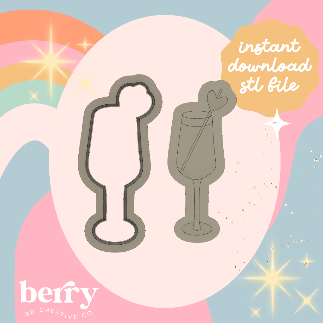 Cocktail Wine Glass with hearts Cutter and Stamp stl file