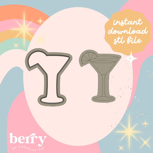 Cocktail Glass with lime slice Cutter and Stamp stl file