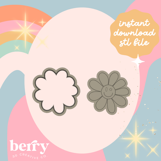 Star Eye Retro Flower Cookie Cutter and Stamp stl file