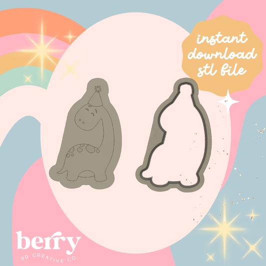 Dinosaur with party hat Cutter and Stamp stl file