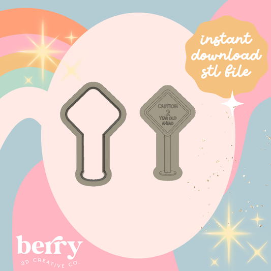 Caution 2 Year Old Ahead Cookie Cutter and Stamp stl file