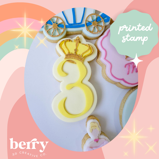 Number 3 with a crown debosser Stamp with matching Cookie Cutter