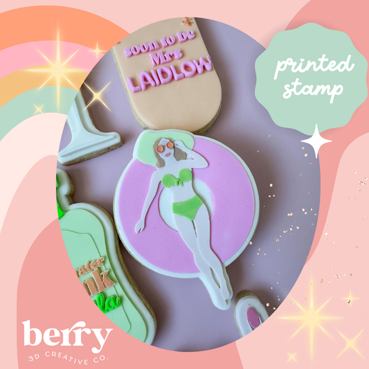 Girl in a floaty ring  Debossed Stamp and matching cutte