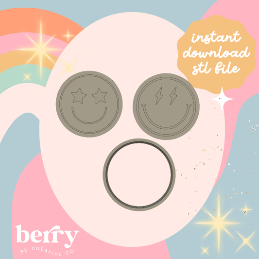 Star and lightening eyed Smiley Faces Cutter and Stamp stl file