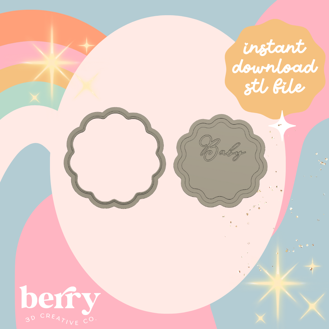 Baby in wavy circle cutter and Stamp stl file