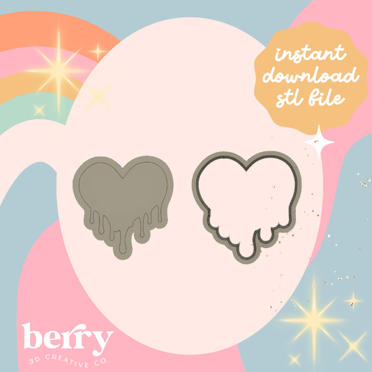 Melted Heart Cookie Cutter and Stamp stl file
