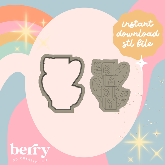 Baby Blocks with palm fronds Cutter and Stamp stl file