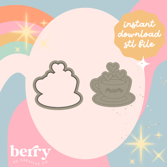 Coffee cup with hearts and mum wording  Cutter and Stamp stl file