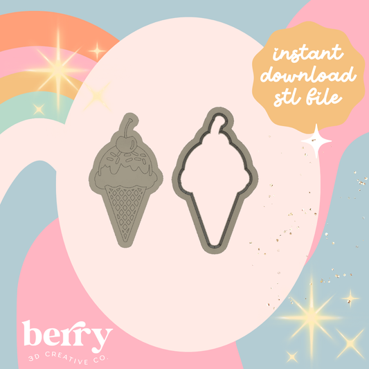 Ice Cream Cone Cookie Cutter and Stamp stl file