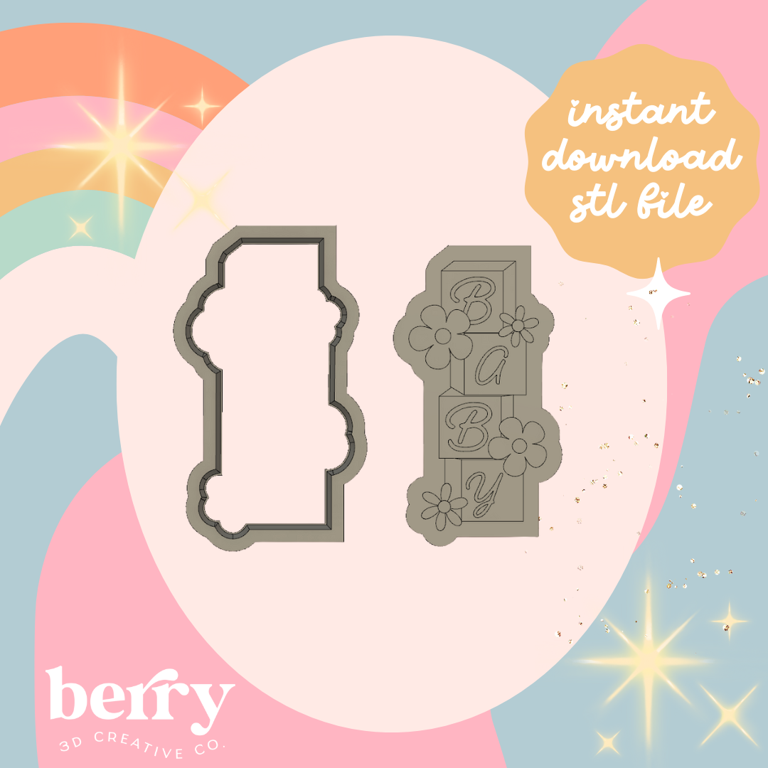 Baby Blocks with flowers Cutter and Stamp stl file