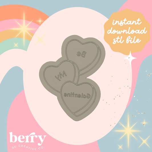 Be My Galentine trio of hearts Cookie Cutter and Stamp stl file