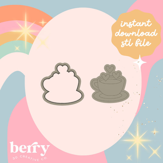 Coffee cup with hearts Cutter and Stamp stl file