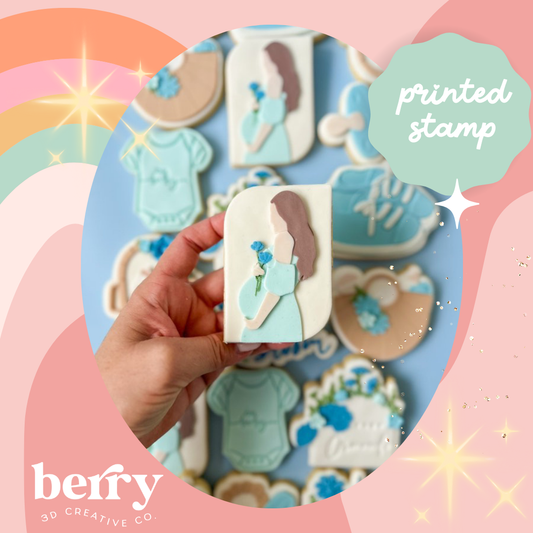 Pregnant Woman holding flowers over belly Silhouette Baby In Bloom Collection Stamp and matching cutter