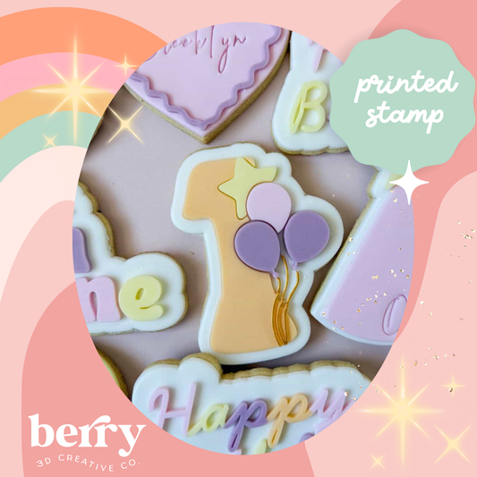 Number 1 with Balloons Stamp and matching cutter