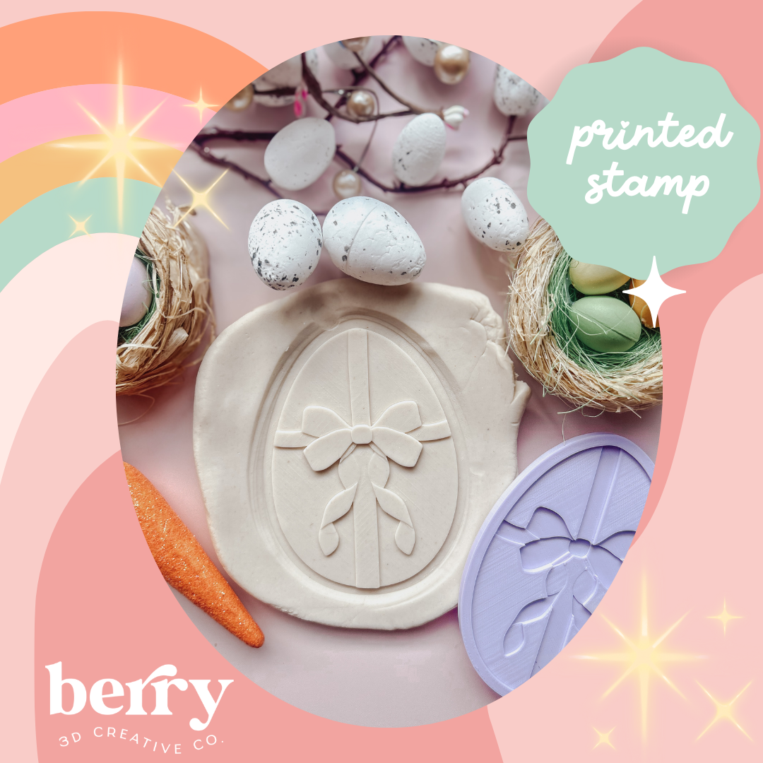 Easter egg with bow Embosser Stamp with matching Cookie Cutter