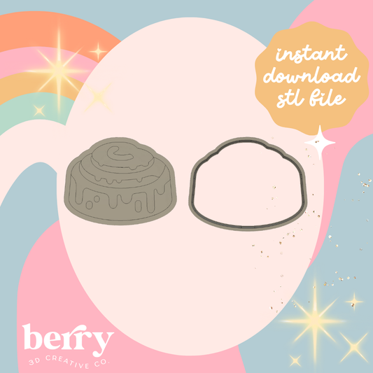 Cinnamon Bun/ Iced Scroll cutter and Stamp stl file