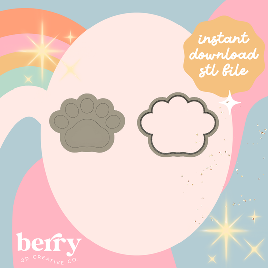 Bear Paw Print Cookie Cutter and Stamp stl file