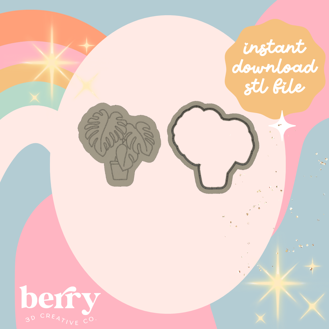 Monstera Plant Cookie Cutter and Stamp stl file