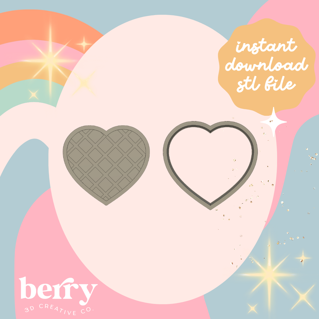 Waffle Heart cutter and Stamp stl file