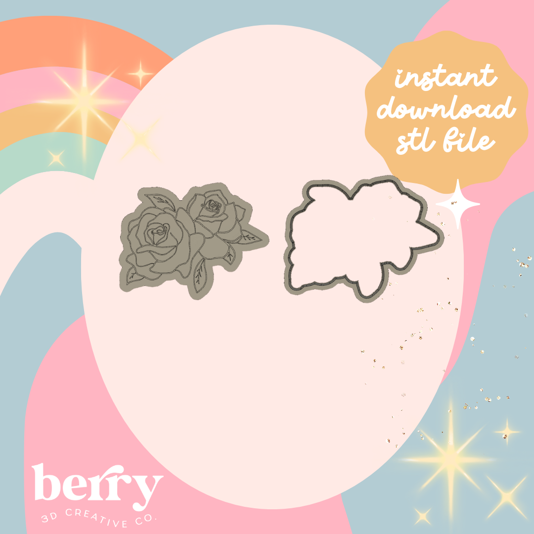Double Rose Cookie Cutter and Stamp stl file