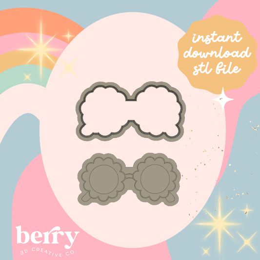 Flower glasses Cookie Cutter and Stamp stl file