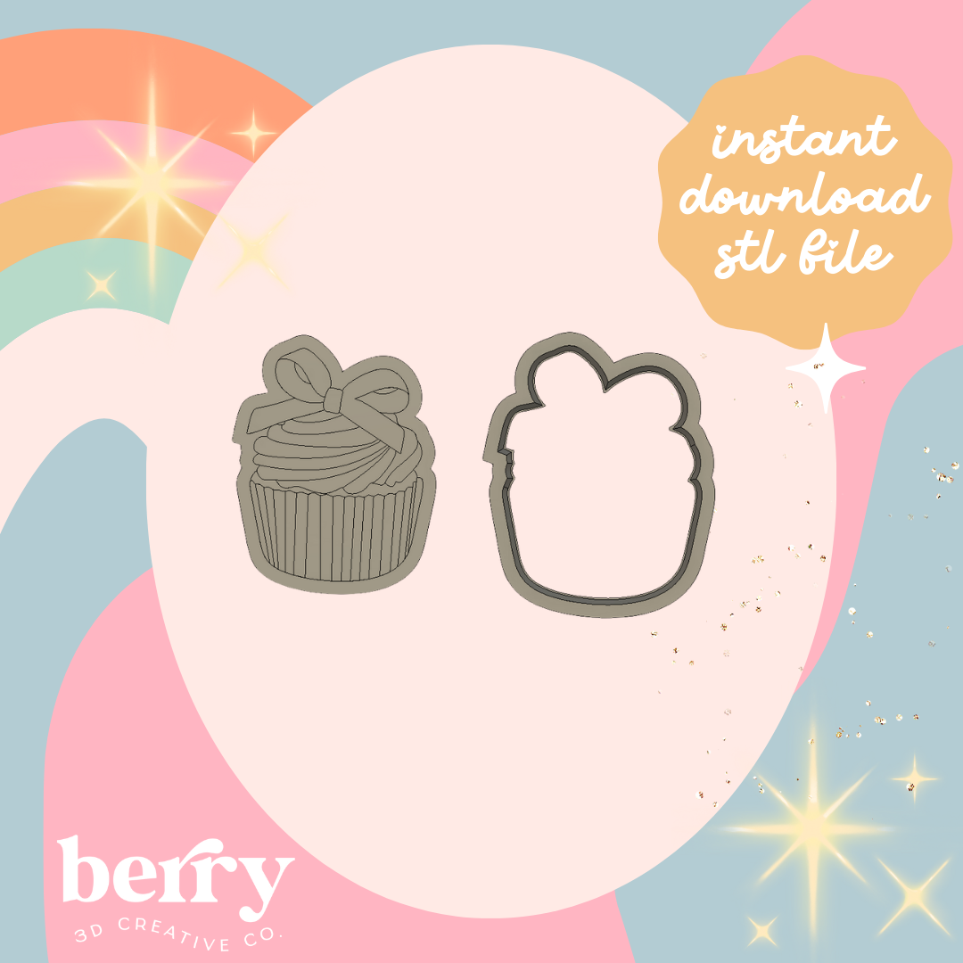 Cupcake with a bow cutter and Stamp stl file