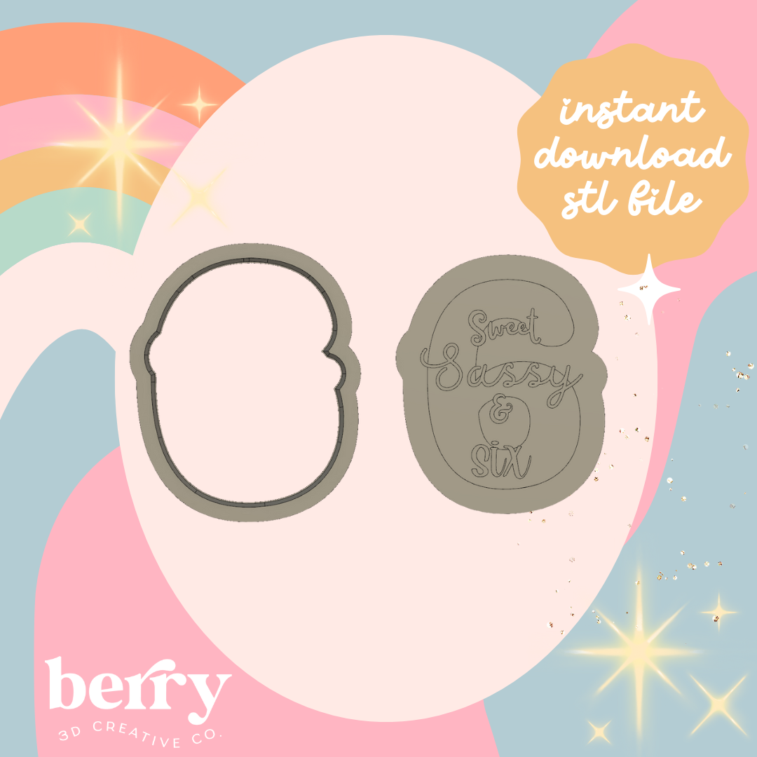 Sweet, Sassy and Six Frame stamp Cutter & Stamp stl file