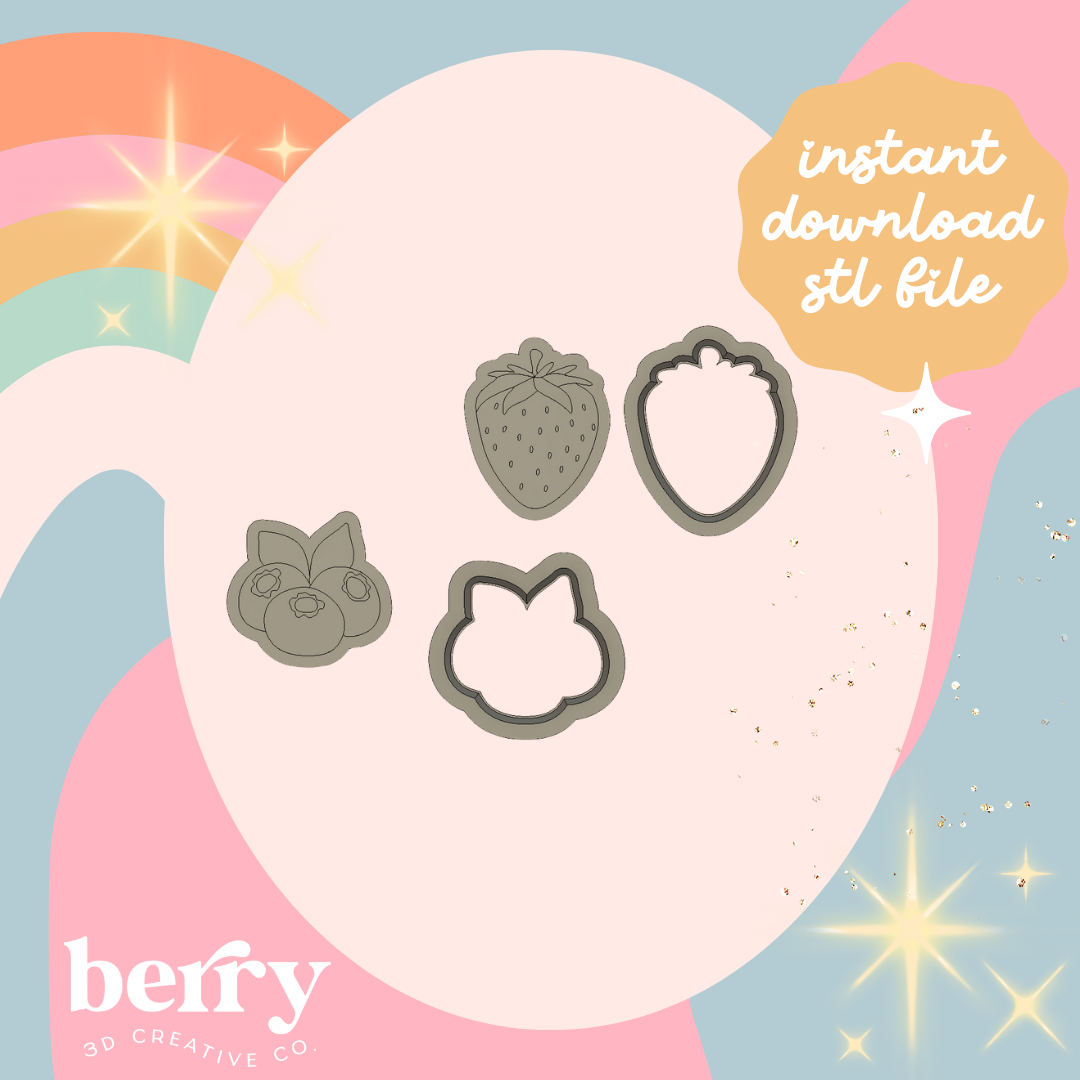 Blueberry and Strawberry Midi size cutter and Stamp stl file