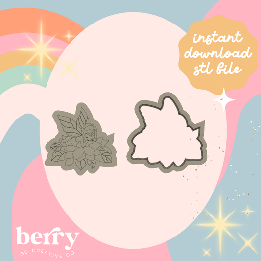 Fairy Sleeping on Flower Stamp Cutter and Stamp stl file