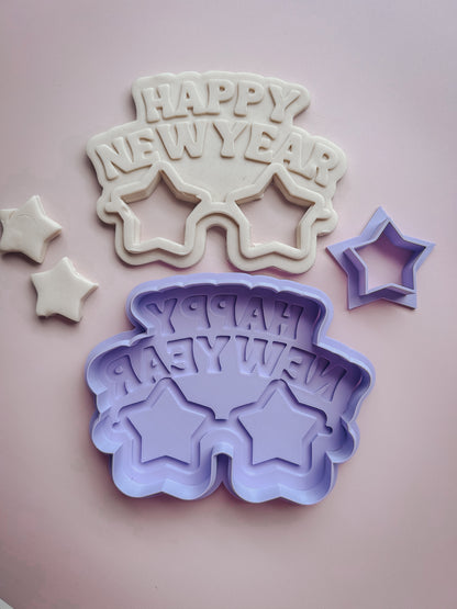 Happy New Year Glasses Debosser and matching cutter