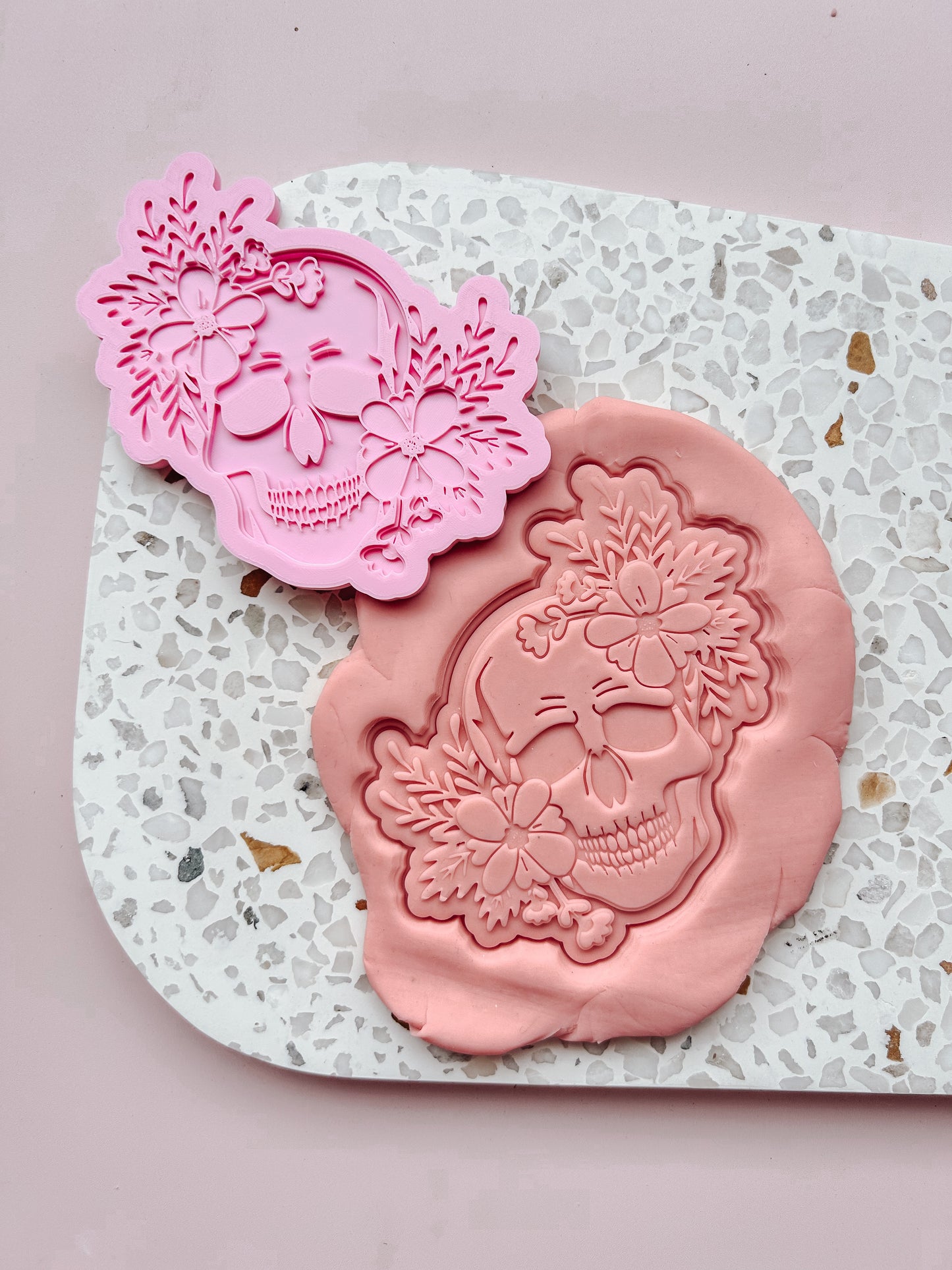 Skull with florals Debosser and matching cutter