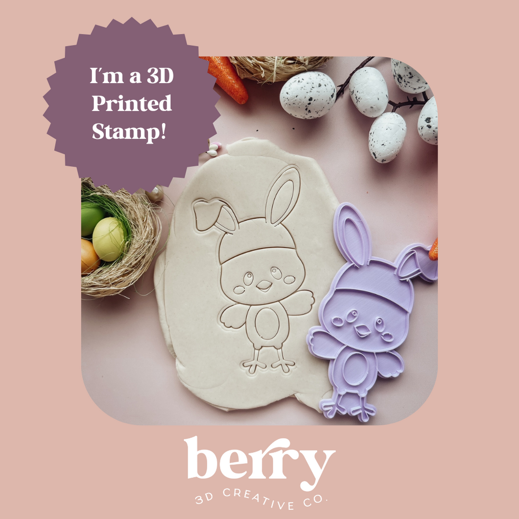 Chick dressed in bunny ears Embosser Stamp with matching Cookie Cutter
