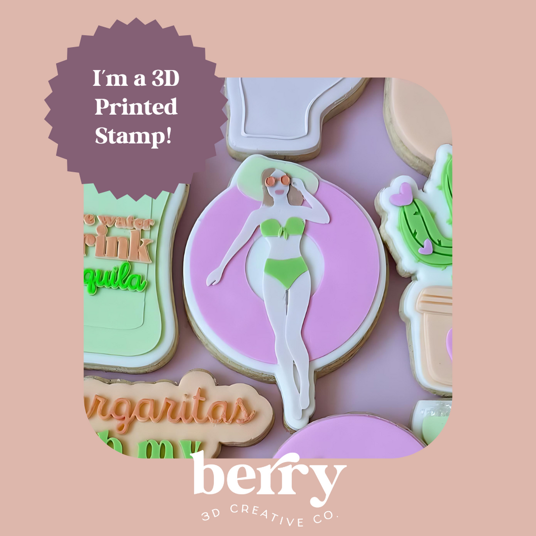 Girl in a floaty ring  Debossed Stamp and matching cutte