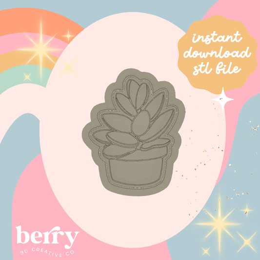 Succulent in a pot Cookie Cutter and Stamp stl file