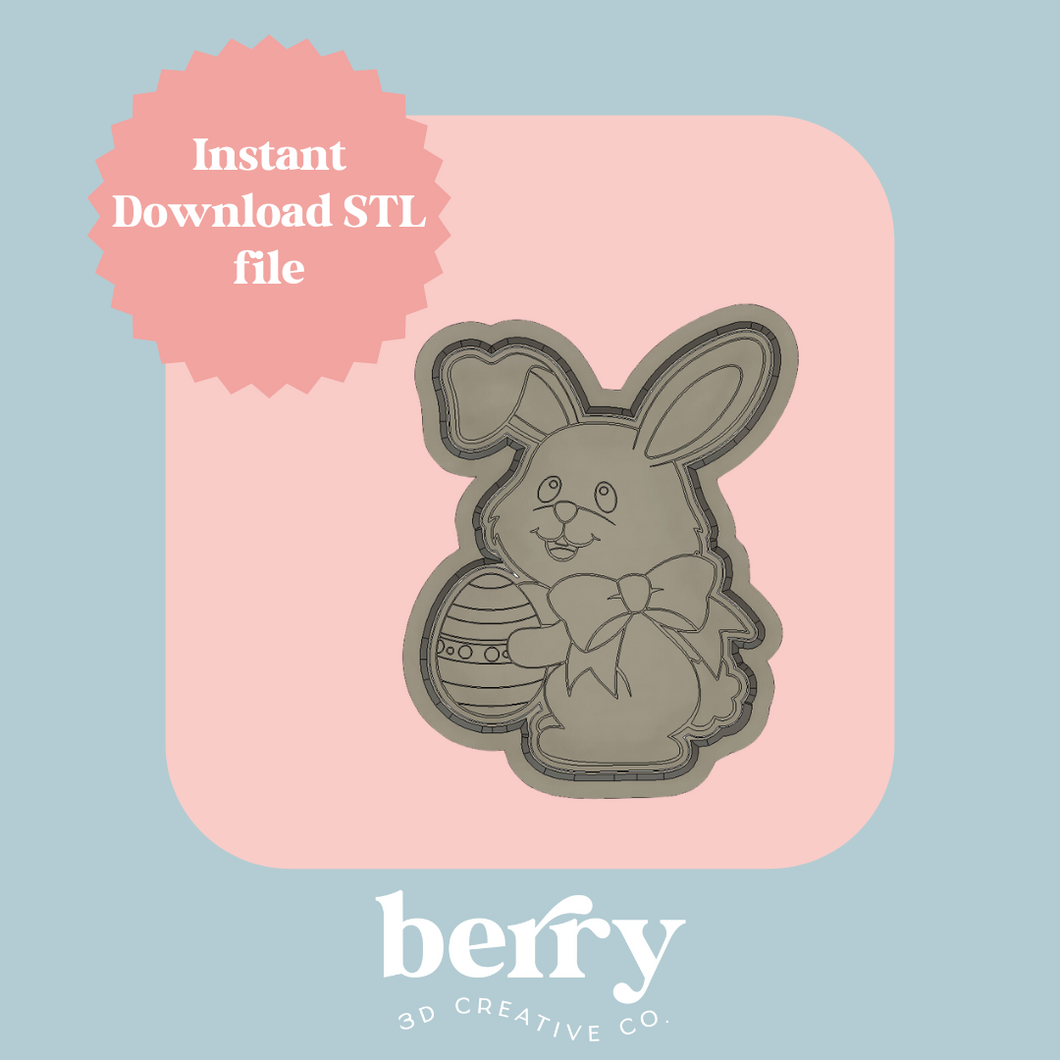 Cute Easter Bunny holding egg Cookie Cutter and Stamp stl file