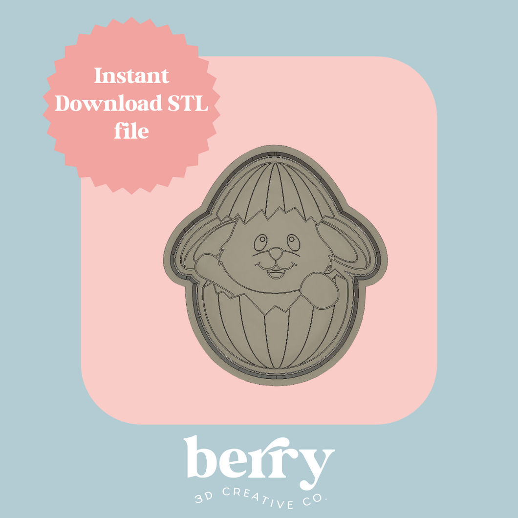 Cute Bunny in Cracked Egg Cookie Cutter and Stamp stl file