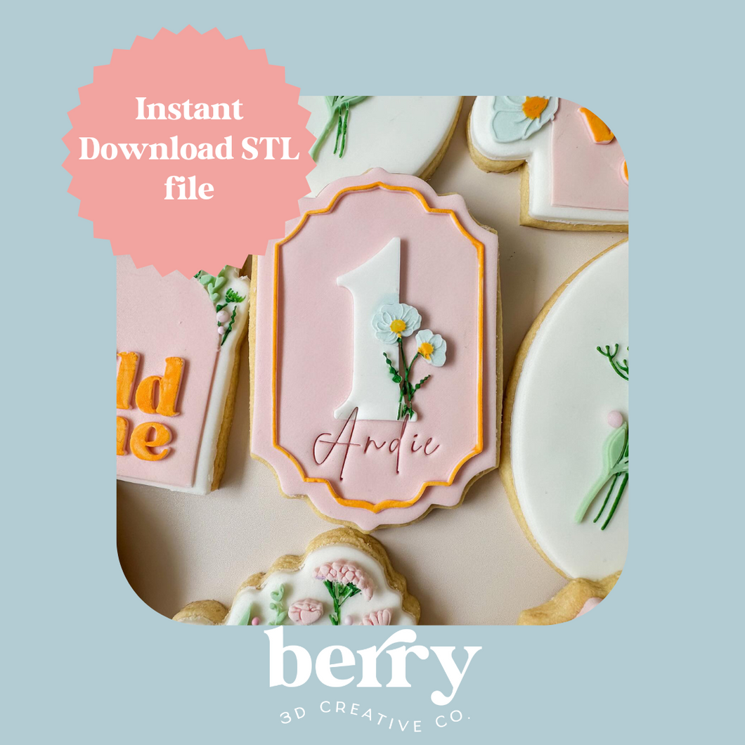 Wildflower with number 1 and boarder Cookie Cutter and Stamp stl file