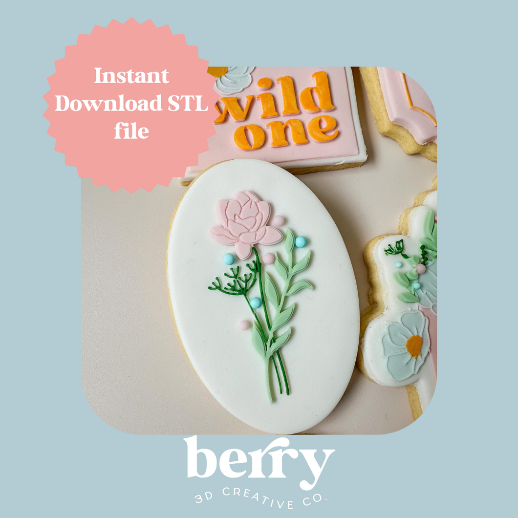 Wildflowers on Oval  Cookie Cutter and Stamp stl file