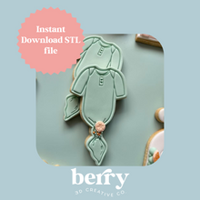 Load image into Gallery viewer, Knotted Baby Onesie Cookie Cutter and Stamp stl file
