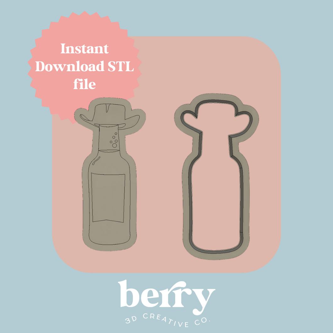 Bottle with cowboy hat cutter and Stamp stl file