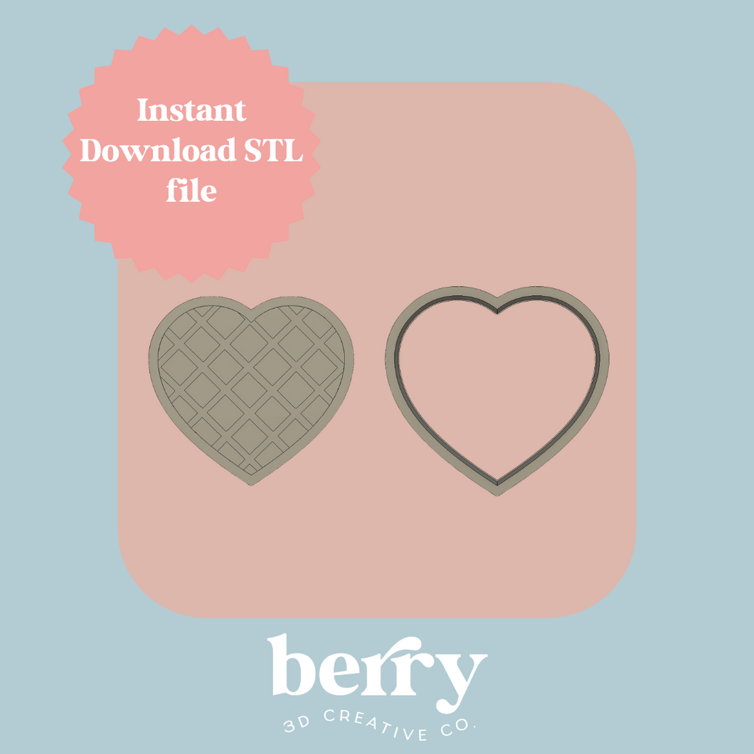 Waffle Heart cutter and Stamp stl file