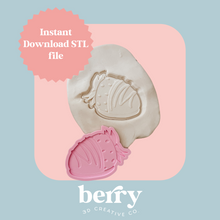 Load image into Gallery viewer, Chocolate Coated Strawberry Cookie Cutter and Stamp stl file
