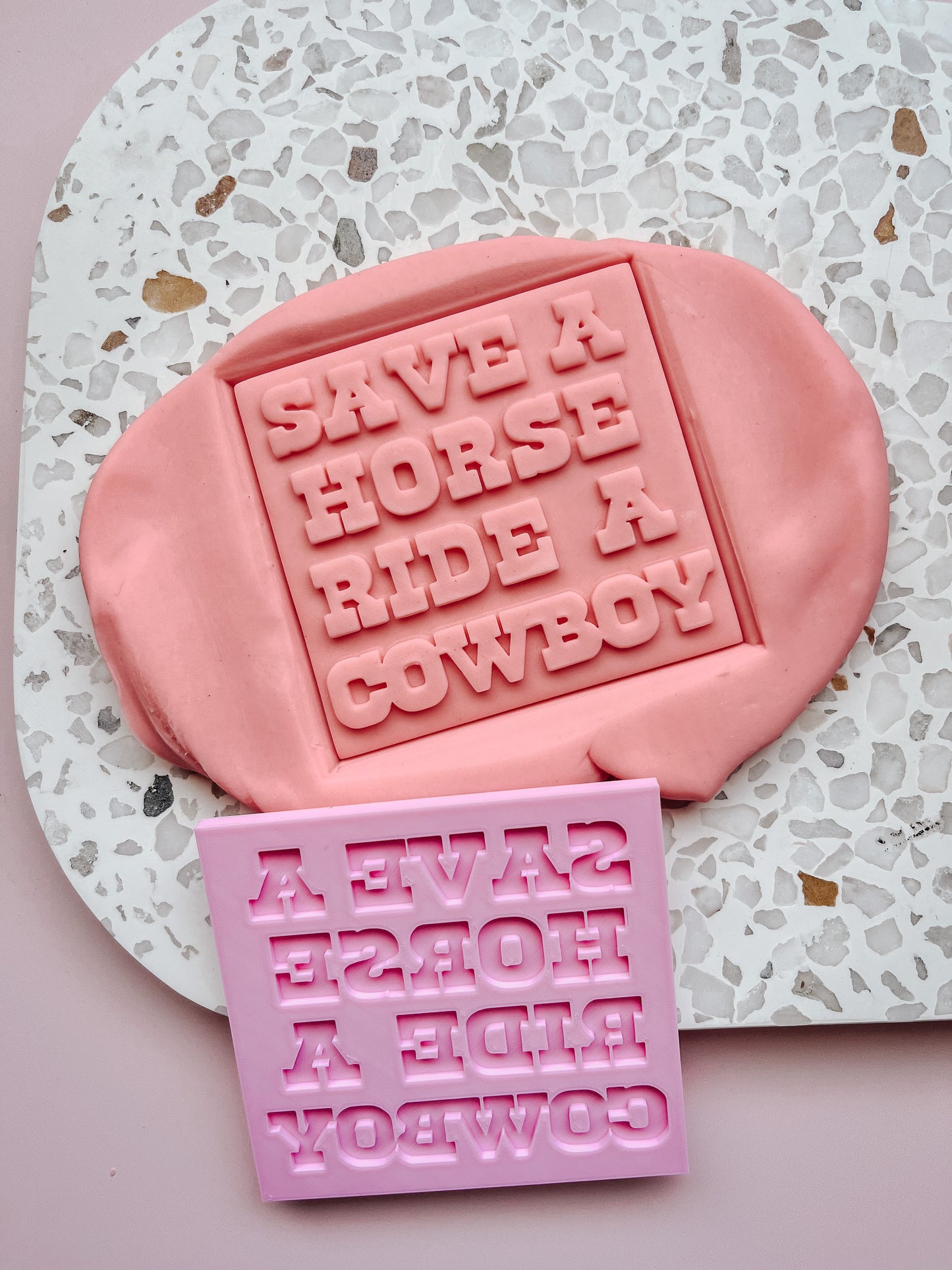 Save a horse ride a cowboy debosser with matching cookie cutter